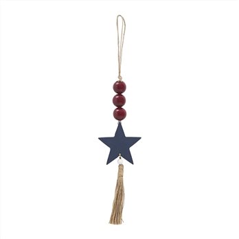 Red Beads Blue Star &amp; Tassel Ornament 10x3