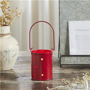 Starry Night Red Metal Candle Holder 3.75x3x3