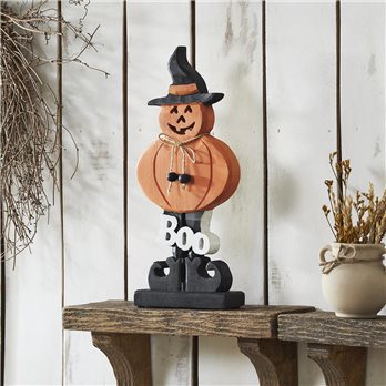 Boo Wooden Jack-O-Lantern 15.5x7.25x2