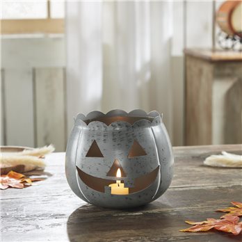 Jack-O-Lantern Candle Holder Antique Grey 6.25x7.5x7.5