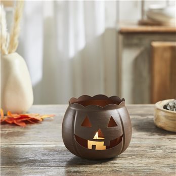 Jack-O-Lantern Candle Holder Bronze 4.25x5.25x5.25