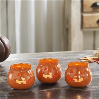 Jack-O-Lantern Candle Holder Orange Set of 3 - 3x3.5x3.5