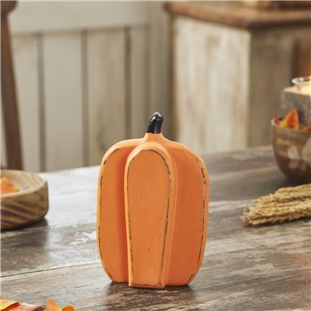 Tall Orange Wooden Pumpkin 8x5x2
