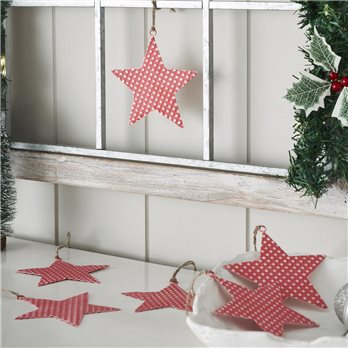 Dotted Metal Star Ornaments Red Set of 6 5.25x4.8x0.2