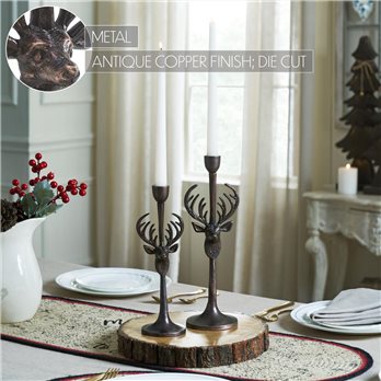 Rustic Stag Metal Candlestick Holders Set of 2 - 10.5/12.5 inch