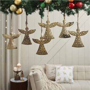 Antique Gold Metal Angel Ornament Set of 6 - 6.5 inch