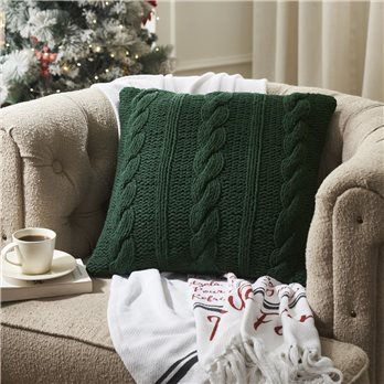 Cable Knit Sweater Pillow Green 18x18