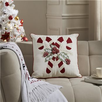 Candy Cane &amp; Holly Pillow 18x18
