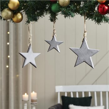 Distressed Grey Wooden Star Ornament Set of 3 - 4/5/6 inch