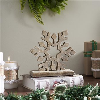 Feathered Finish Wooden Snowflake Natural 7.5x8x2.5