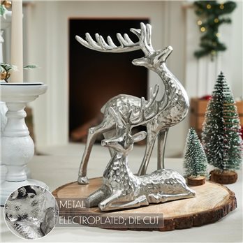 Hammered Silver Reindeer Figurines Set of 2 - 7x7x2/11x8.5x2