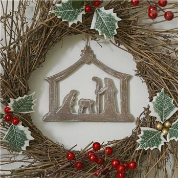 Nativity Ornament Feathered Finish - 5 inch