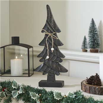 Primitive Pine Distressed Black Wooden Tree 17x7x2