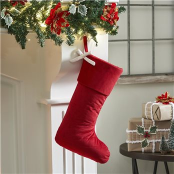 Quilted Red Velvet Stocking with White Bow 11x18