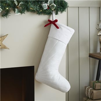 Quilted White Velvet Stocking with Red Bow 11x18
