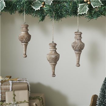 Rustic Finial Ornament Feathered Finish Set of 3 6.5x2.5x2.5