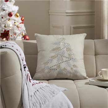 Silver and Gold Pine Tree Embroidered Pillow 18x18