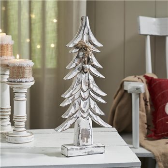 Timber Tidings Distressed White Wooden Tree 17x7.5x2