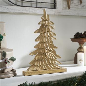 Winter Wonder Brushed Gold Wooden Tree 17x12x2