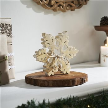 Yuletide Glow Brushed Gold Wooden Snowflake 7.75x7.75x1