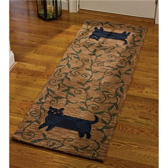 Cat Hooked Rug Runner 24X72