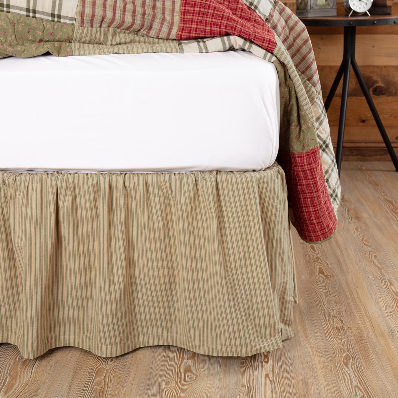 Prairie Winds Green Ticking Stripe Queen Bed Skirt ...