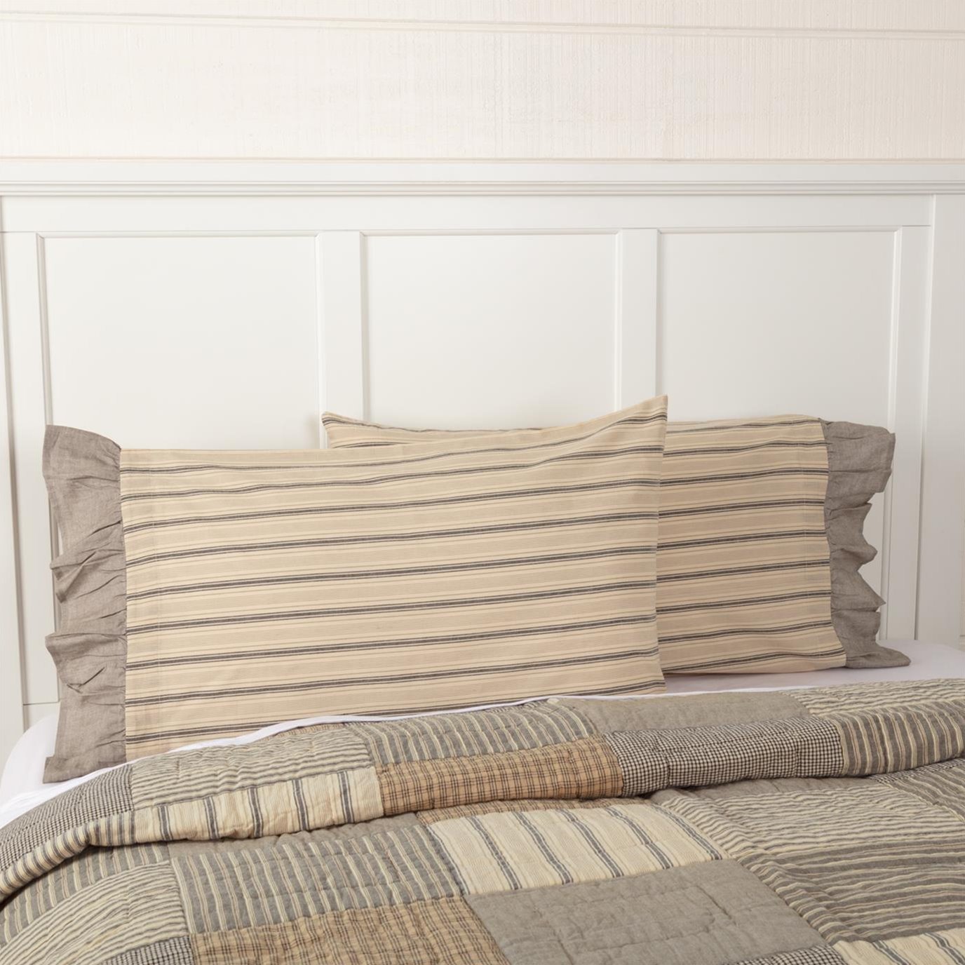 Sawyer Mill Charcoal Stripe Ruffled Standard Pillow Case Set of 2 21x30