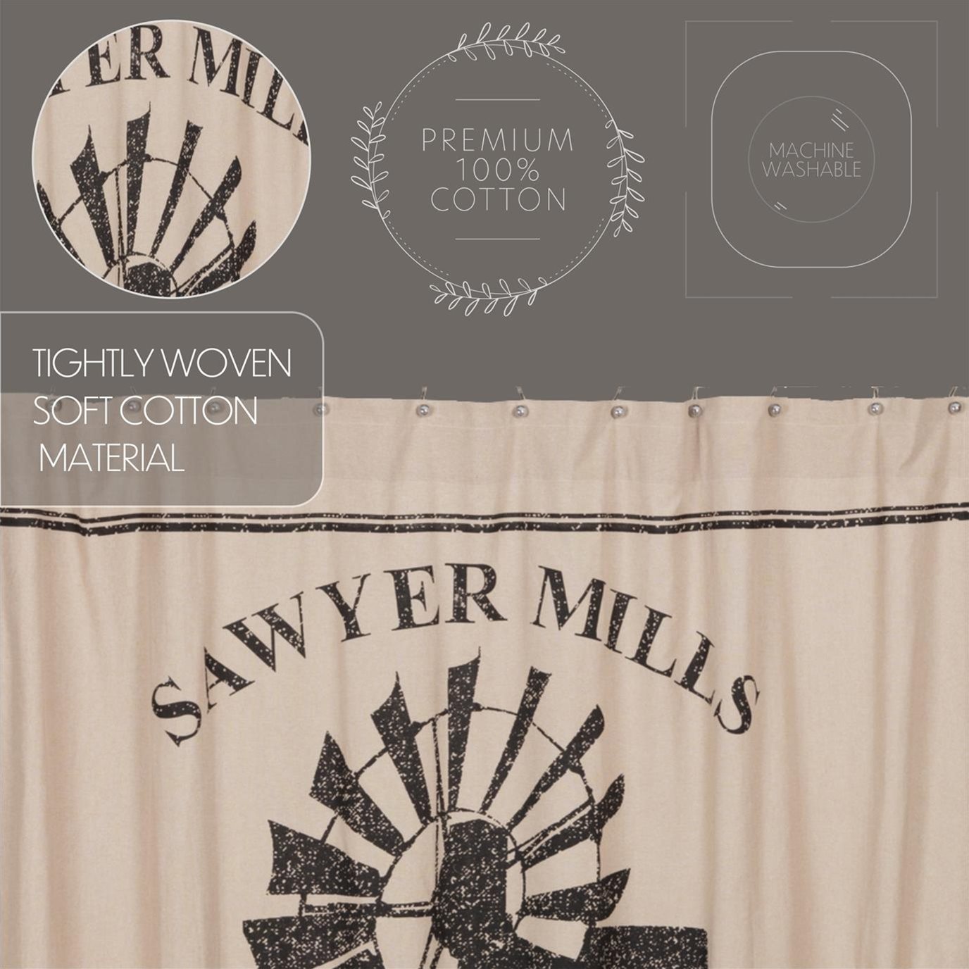 Sawyer Mill Charcoal Windmill Button Loop Kitchen Towel Set of 2