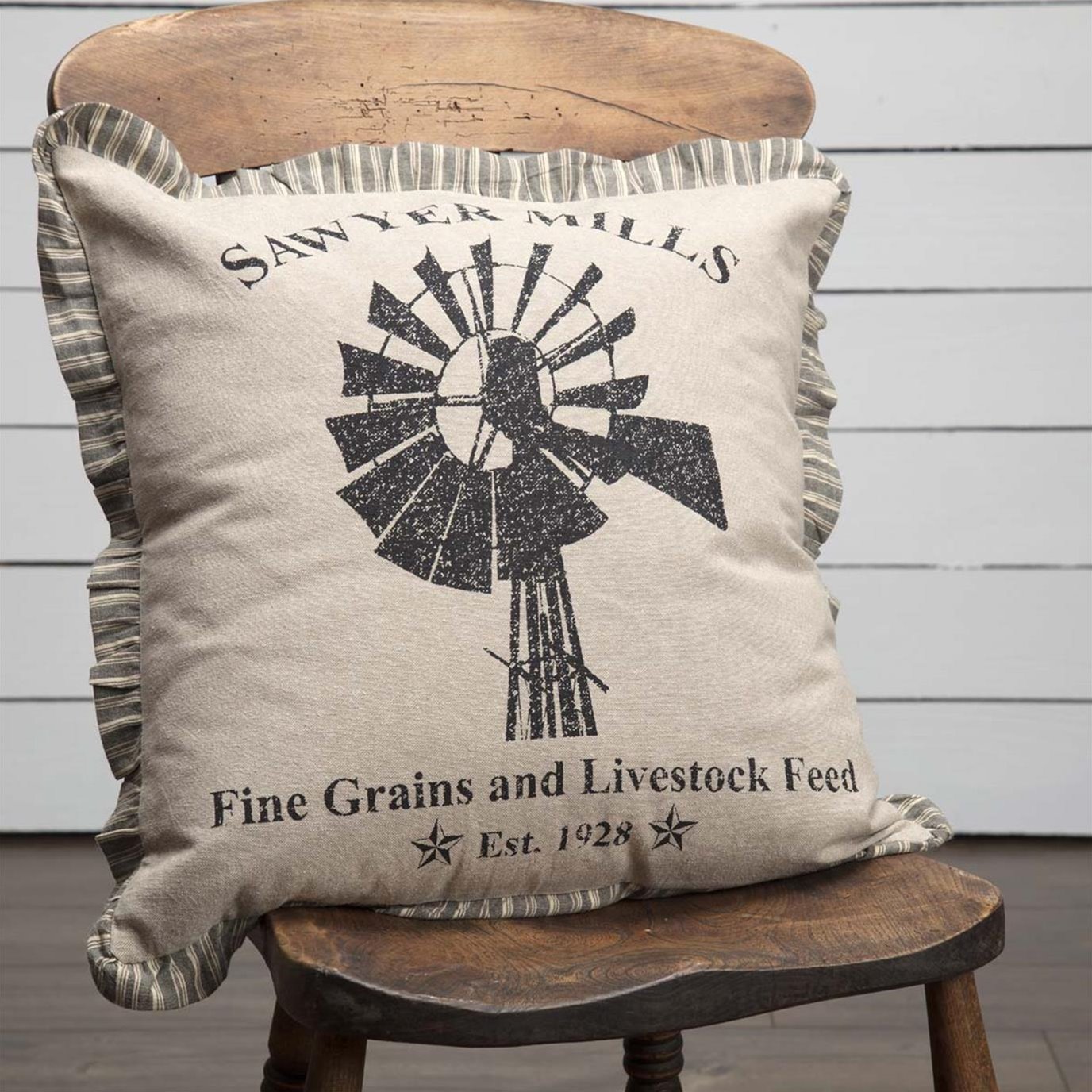 Sawyer Mill Charcoal Windmill Pillow 18x18