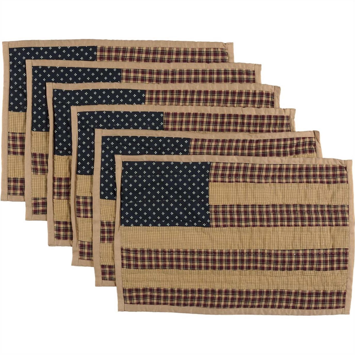 Patriotic Patch Placemat Quilted Set of 6 12x18
