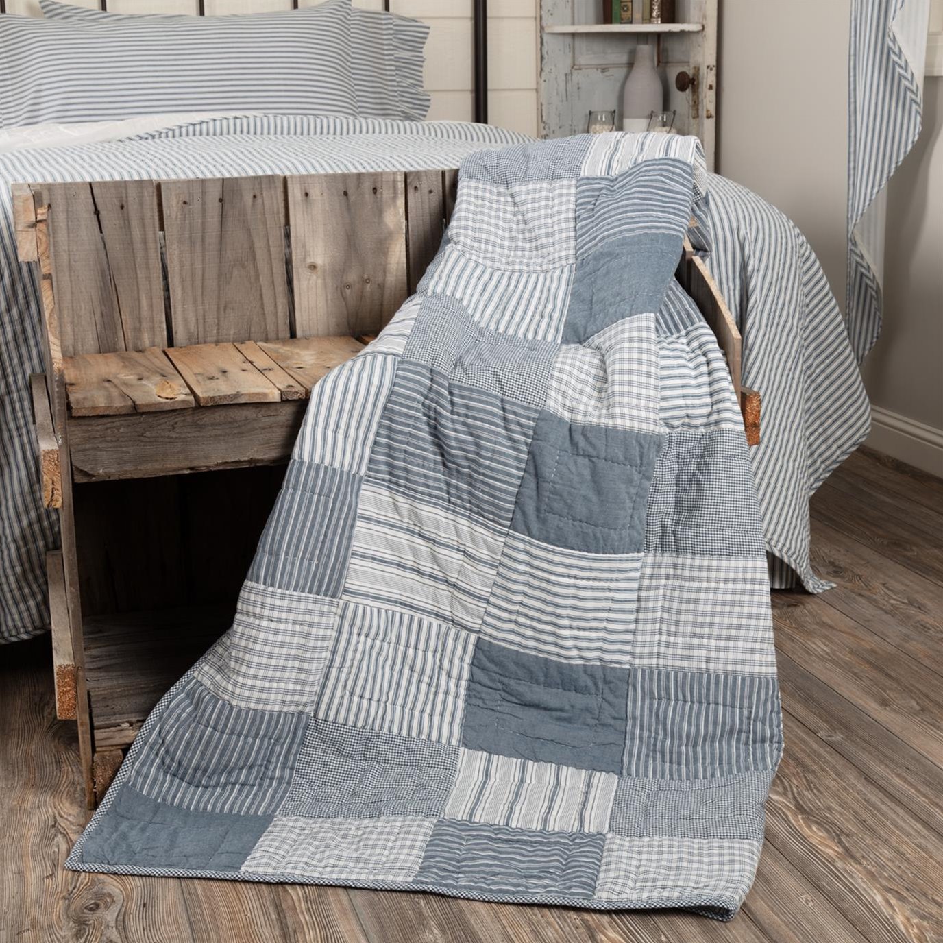 Sawyer Mill Blue Block Quilted Throw 60x50