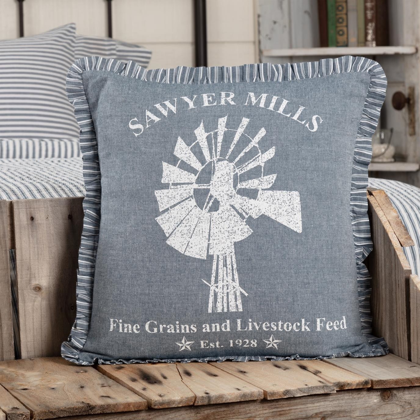 Sawyer Mill Blue Windmill Pillow 18x18