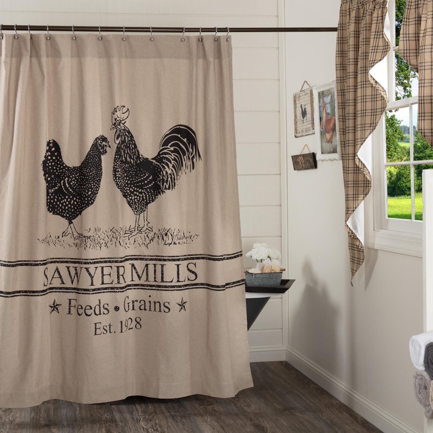 Sawyer Mill Charcoal Cow Bathroom Shower Curtain by VHC Brands 