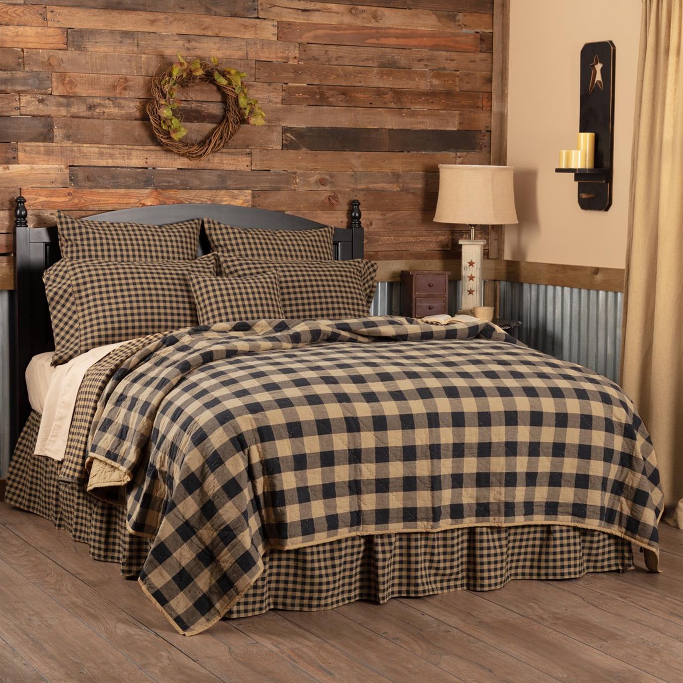 Black Check California King Quilt Coverlet 130wx115l By Mayflower