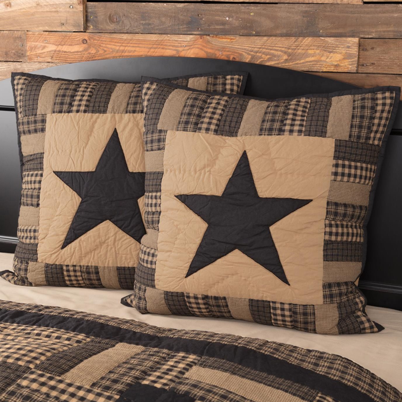 Black Check Star Quilted Euro Sham 26x26