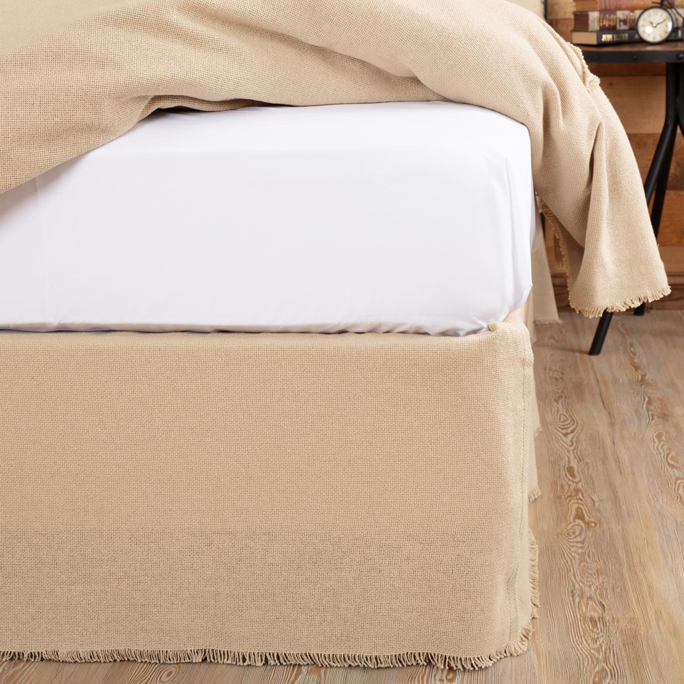 Burlap Vintage Fringed Twin Bed Skirt 39x76x16 by April