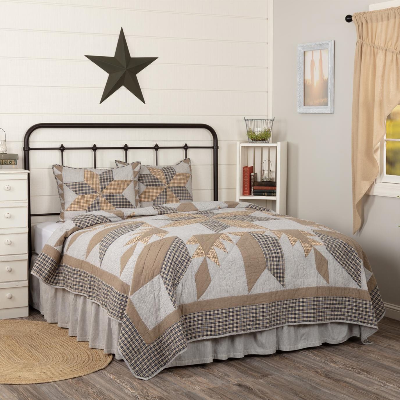 Dakota Star Farmhouse Blue California King Quilt Set 1 Quilt