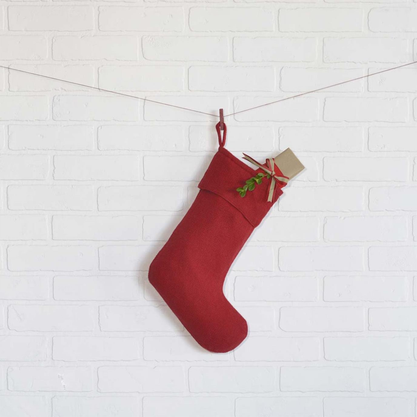 Festive Red Burlap Stocking 11x15 By Seasons Crest Vhc Brands