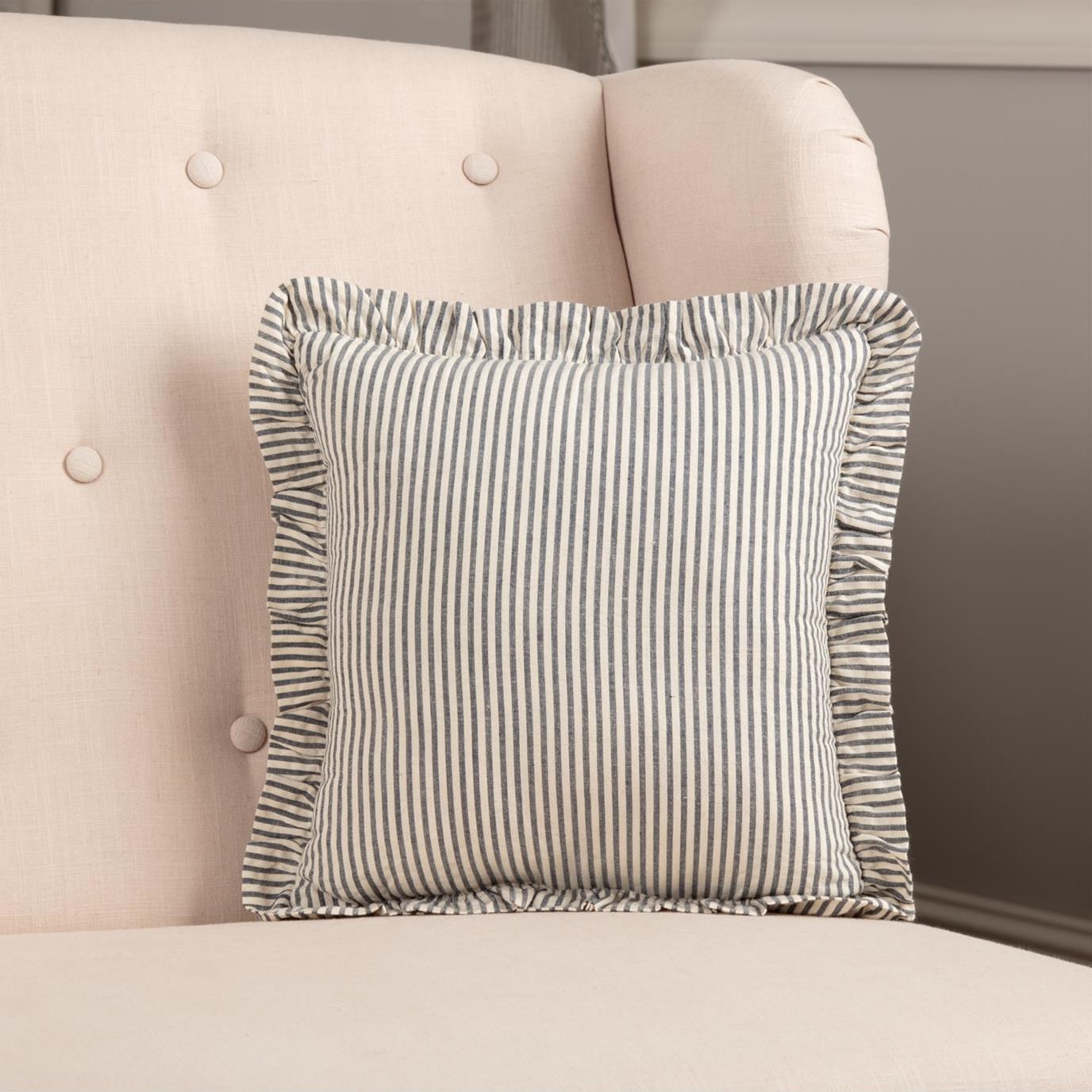 Hatteras Seersucker Blue Ticking Stripe Fabric Pillow 12x12
