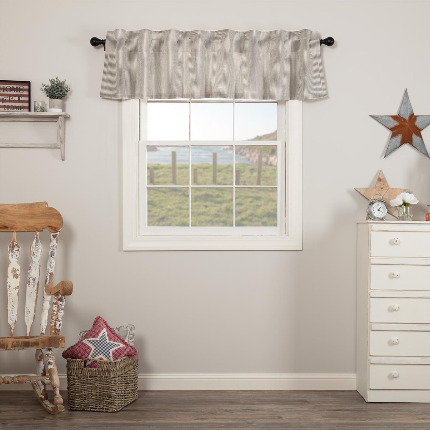 Details about   VHC Brands Hatteras Americana Seersucker Blue Ticking Stripe Valance 16x72" 