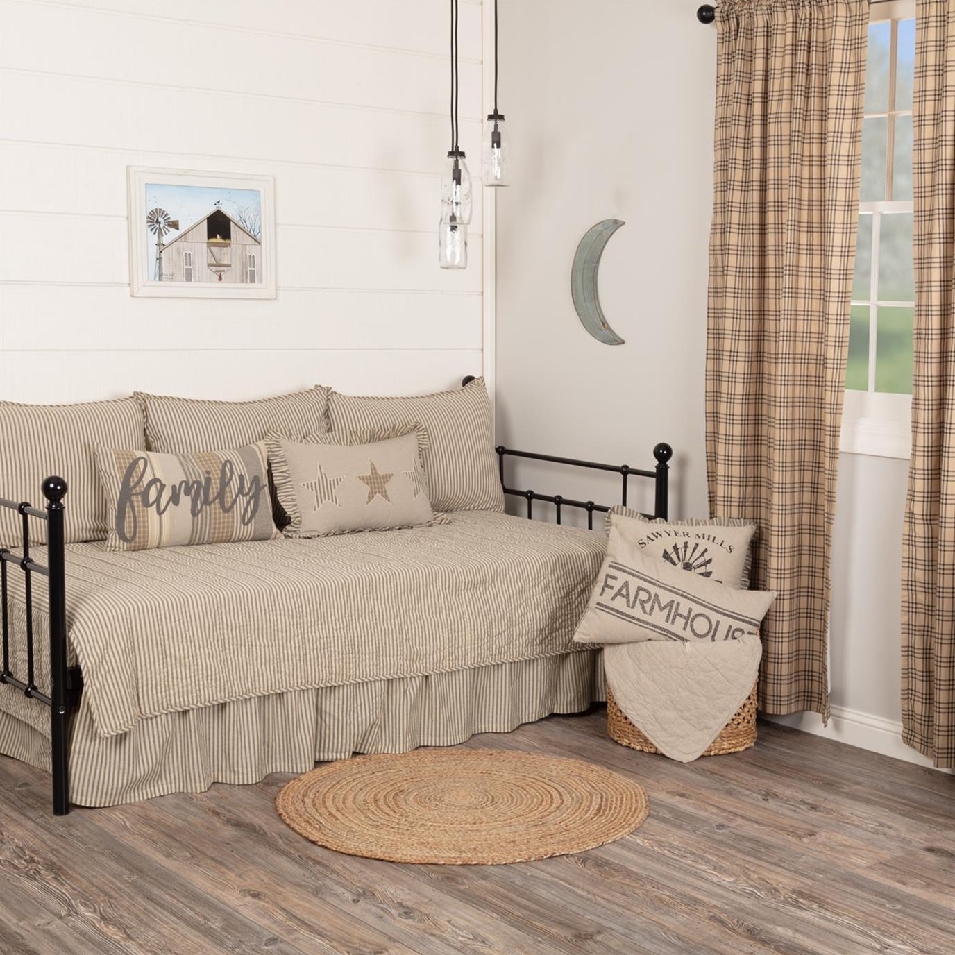 Sawyer Mill Charcoal Ticking Stripe 5pc Daybed Quilt Set (1 Quilt, 1