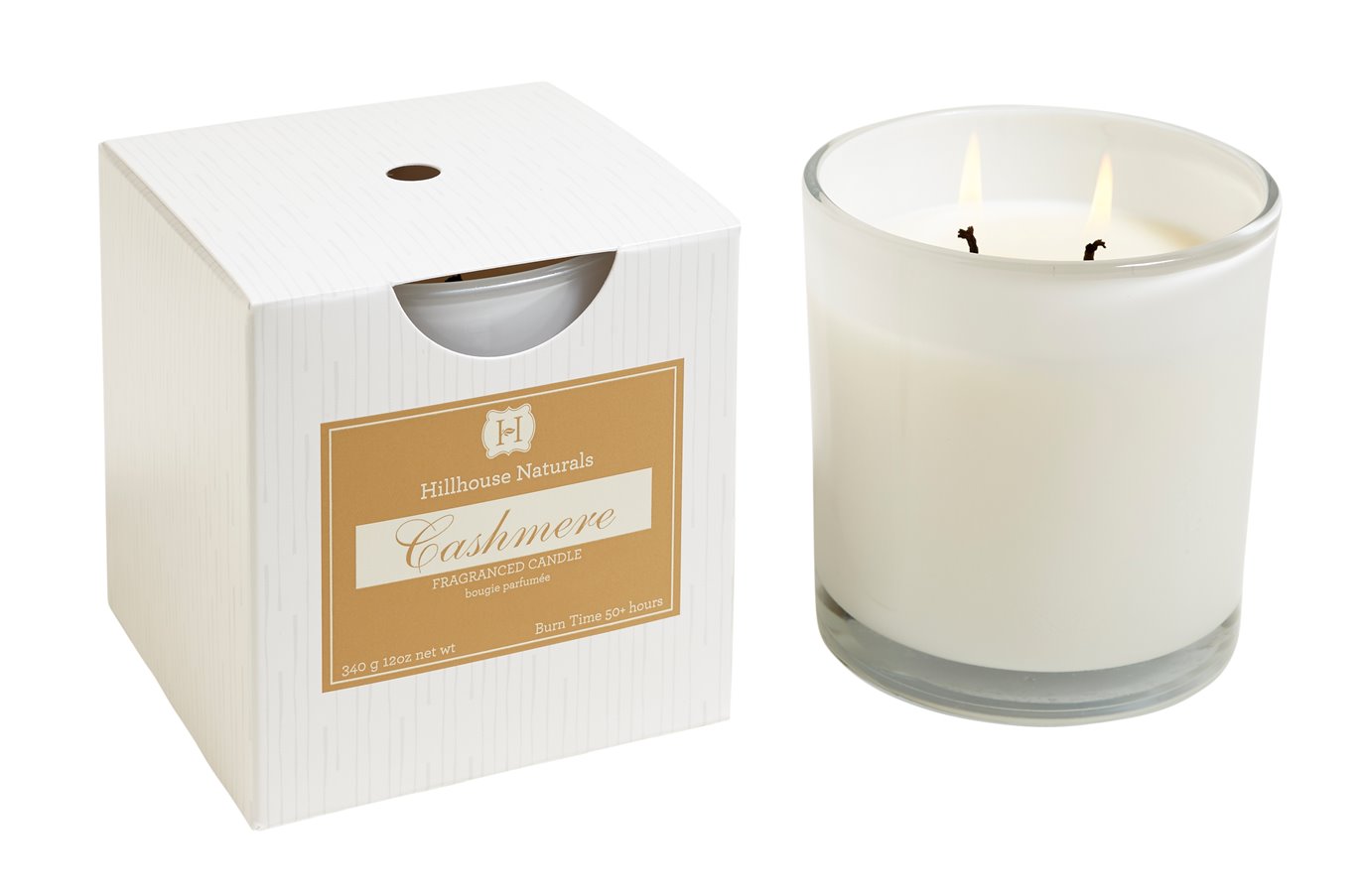 Cashmere 2 Wick Candle In White Glass 12 oz by Hillhouse Naturals