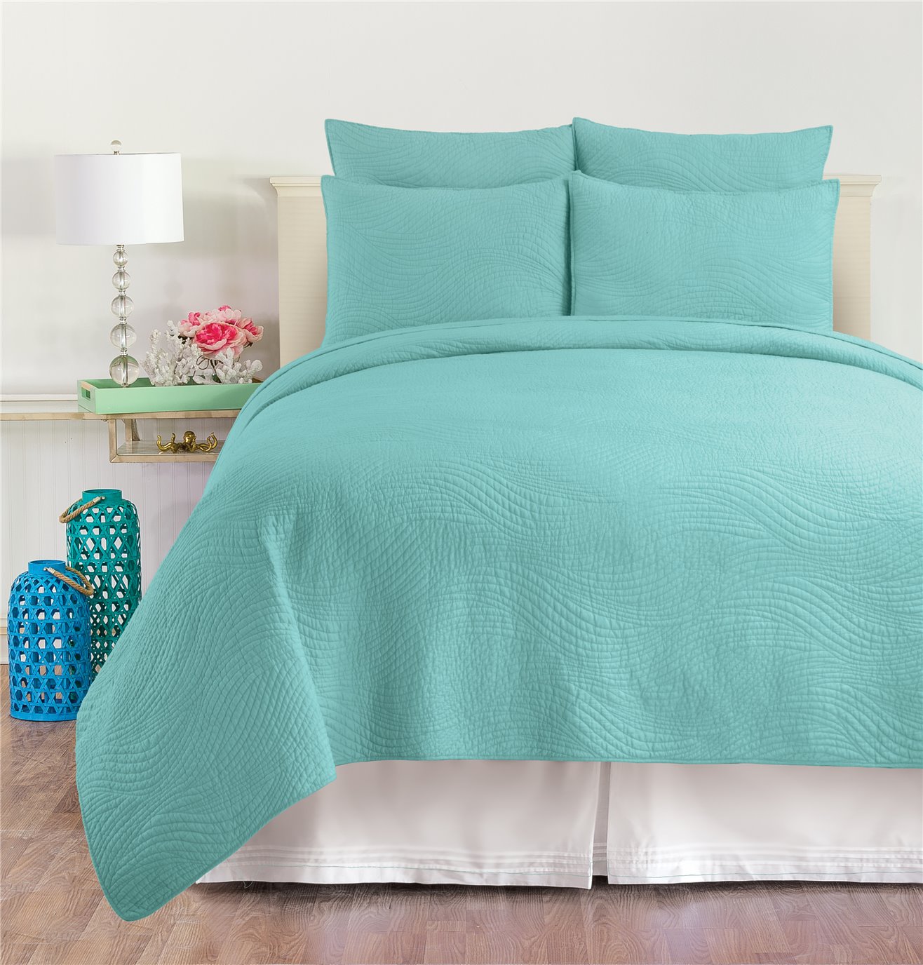 Tranquil Waves Aqua King Quilt Set by C&F Home
