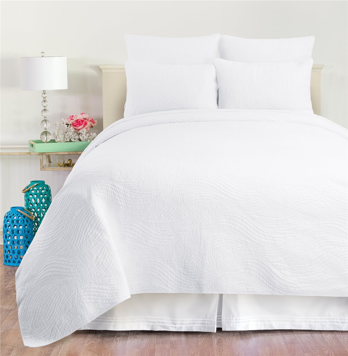Tranquil Waves White King Quilt Set By C F Home