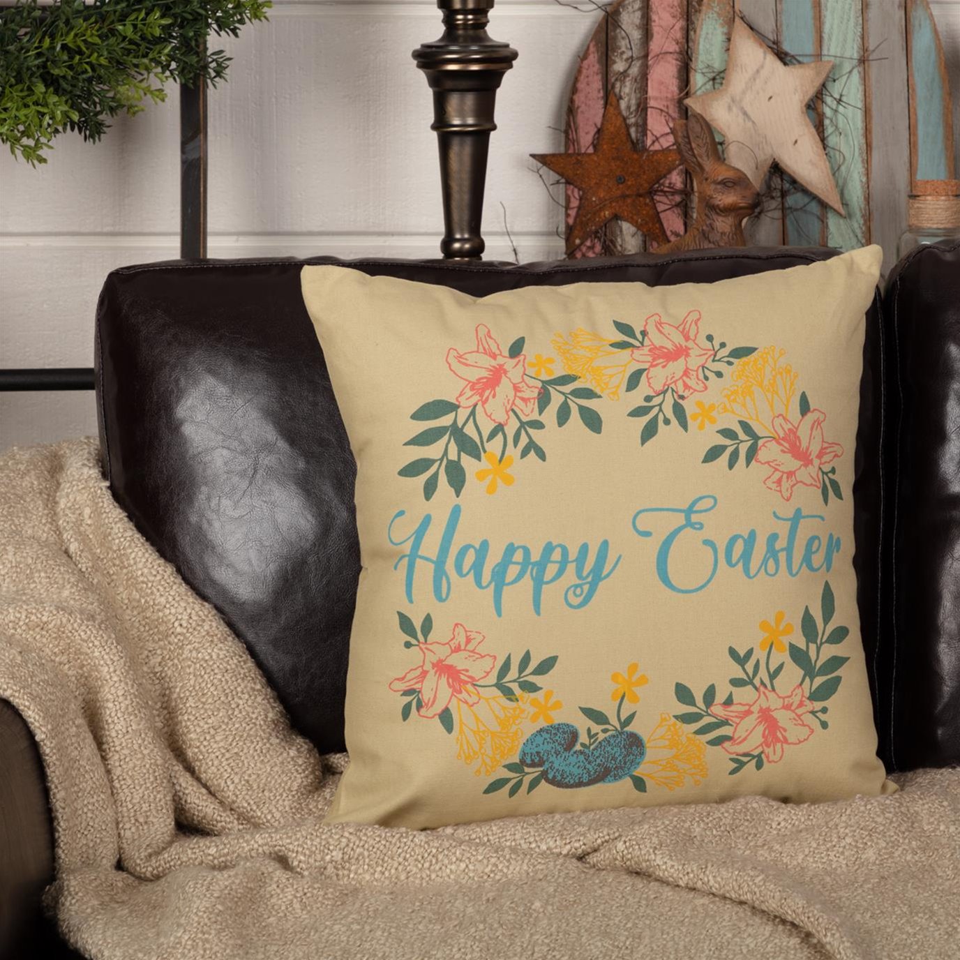 Sawyer Mill Happy Easter Wreath Pillow 18x18