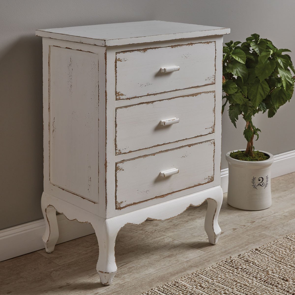 Distressed White 3 Drawer Chest Cupboard