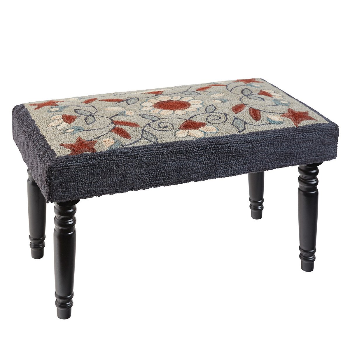 Gray Floral Hooked Bench