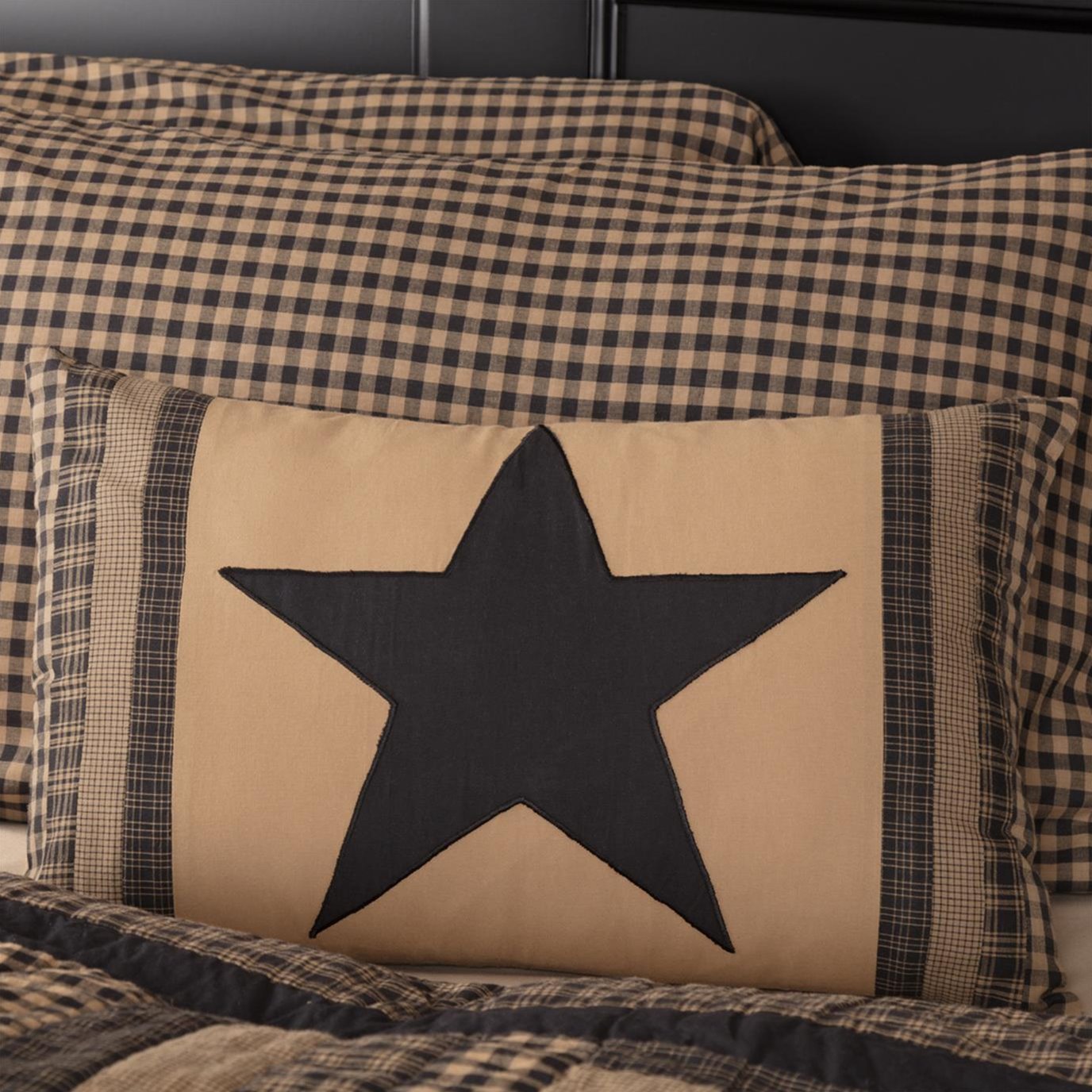 Black Check Star Patch Pillow 14x22