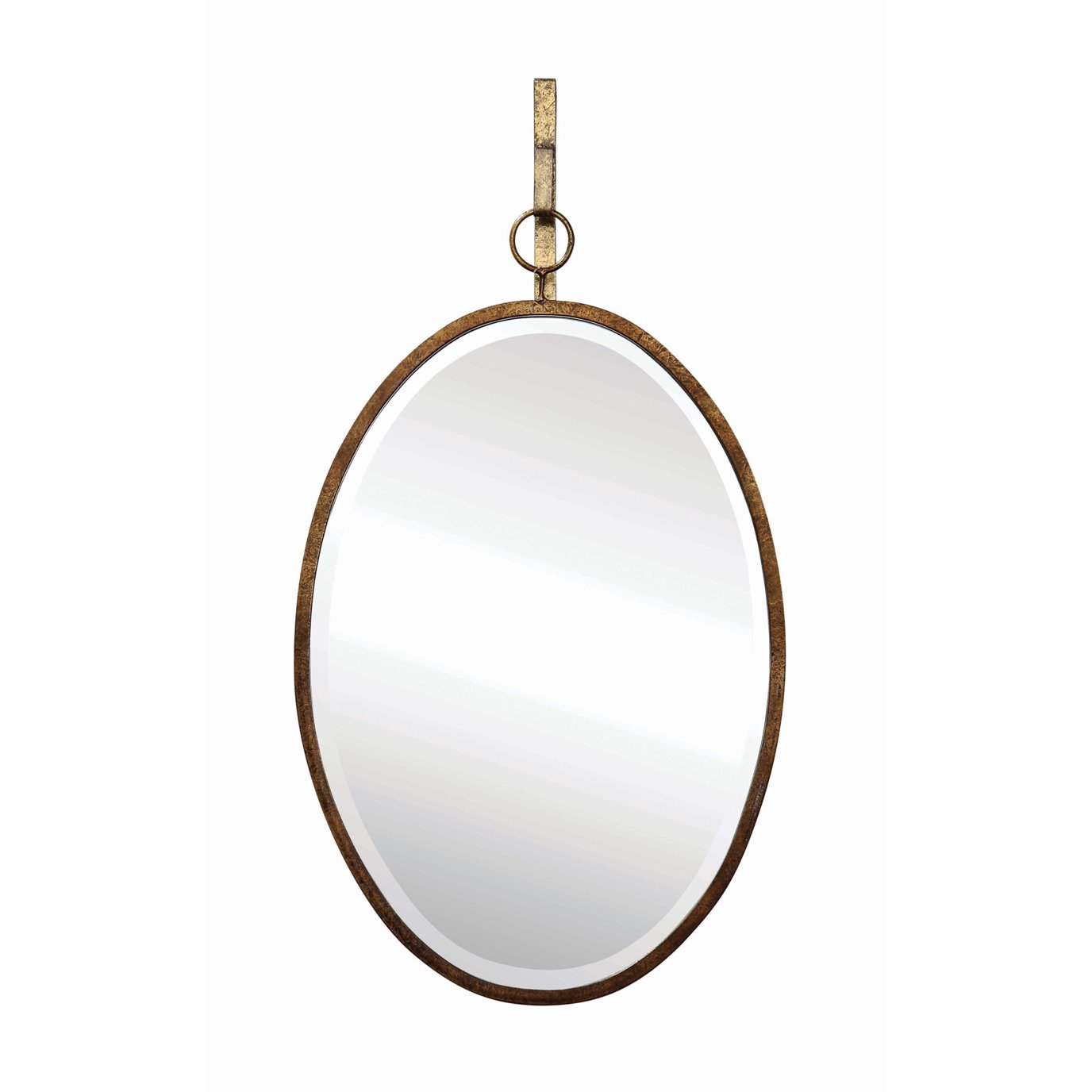Oval Wall Mirror with Distressed Metal Frame & Hanging Bracket (Set of 2 Pieces)