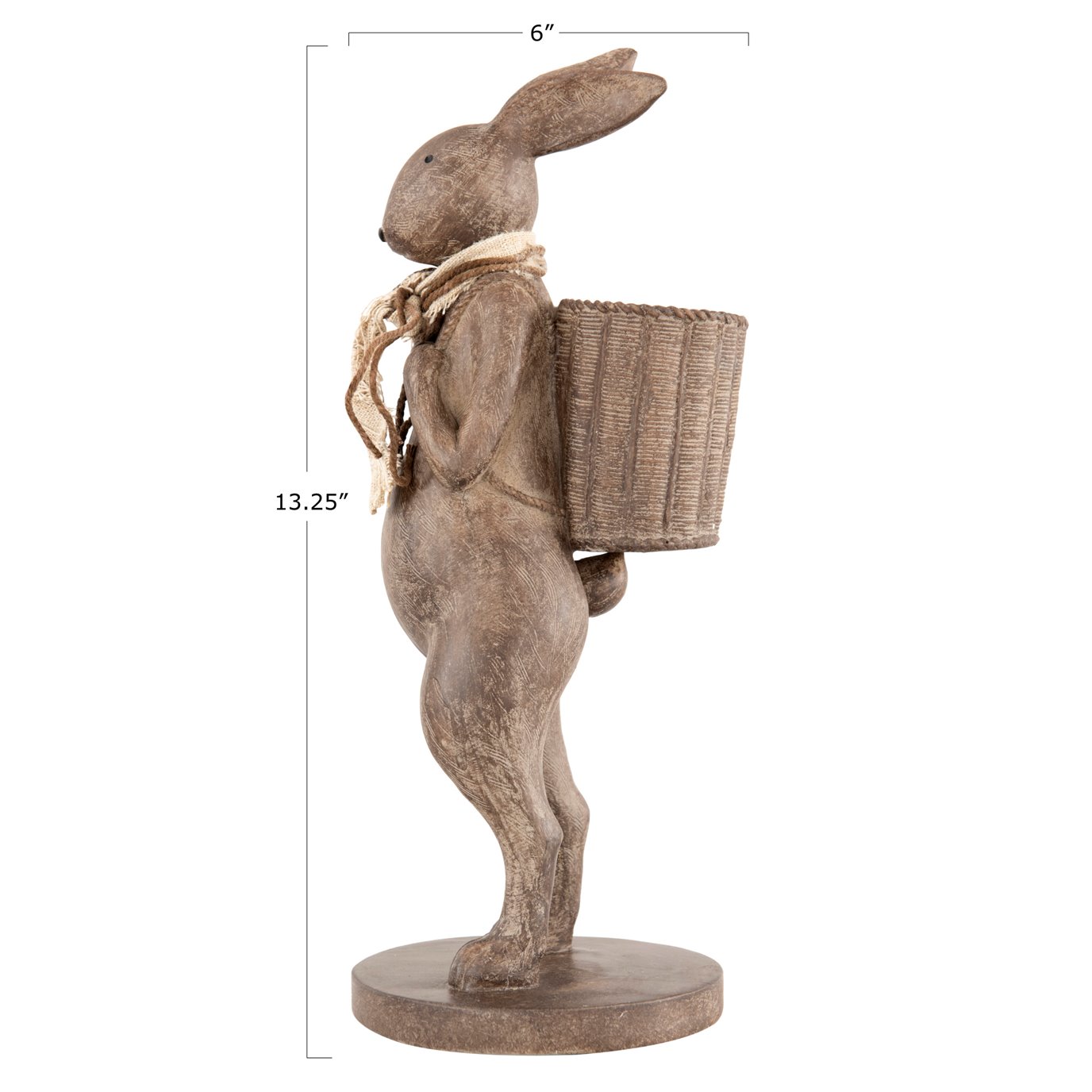 3r studios brown resin rabbit with basket statue